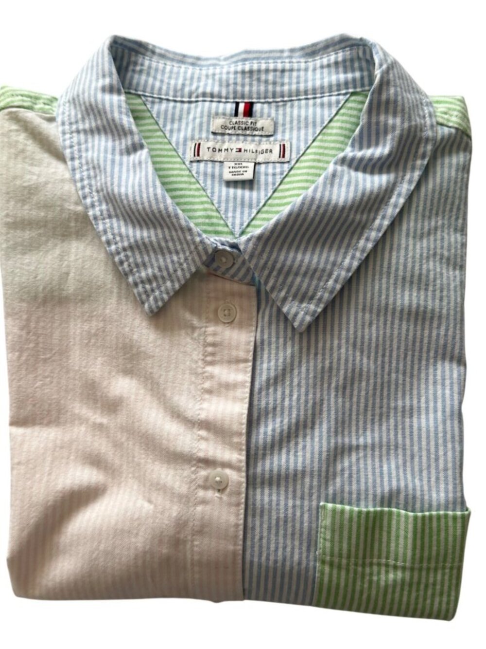 Tommy Hilfiger Womens Classic Fit Striped Colorblock Oxford Shirt XXL Preppy